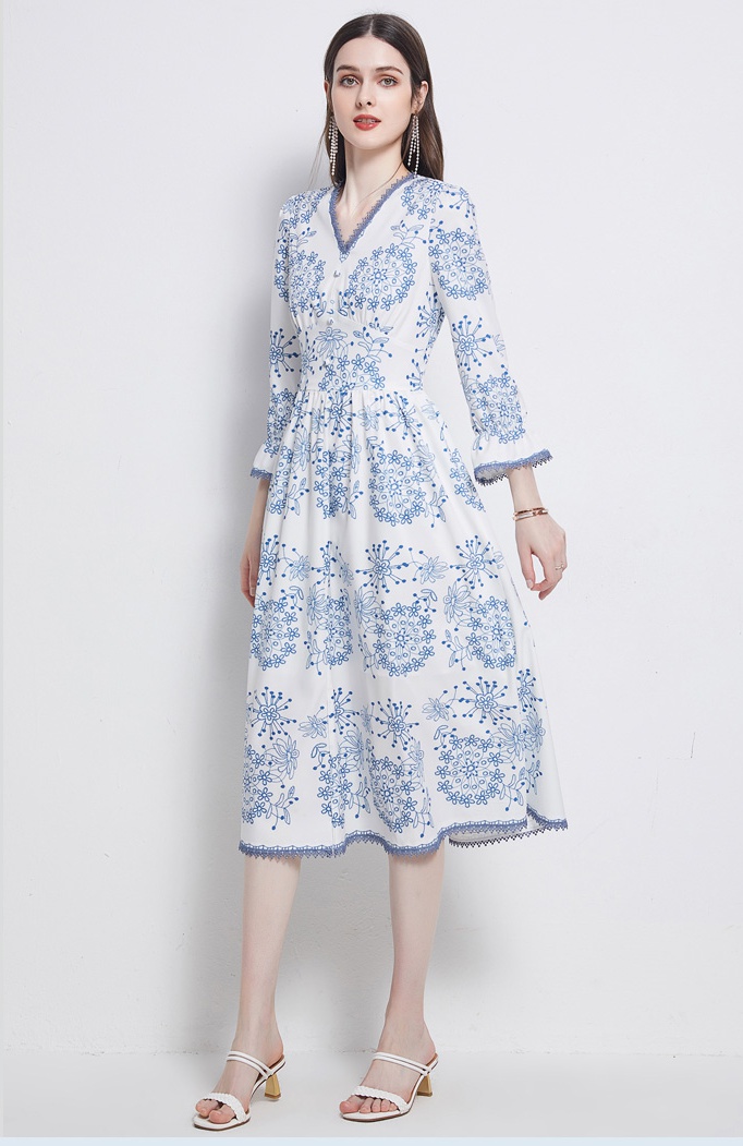 Puff sleeve temperament pinched waist dress