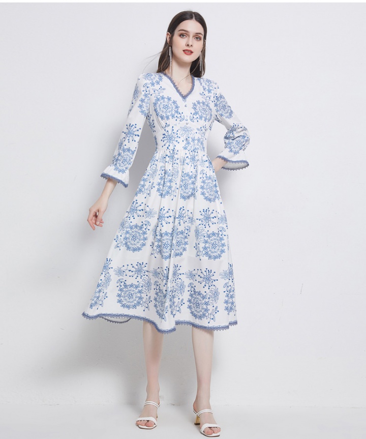 Puff sleeve temperament pinched waist dress