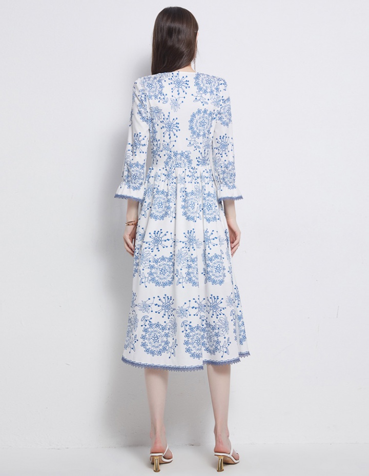 Puff sleeve temperament pinched waist dress