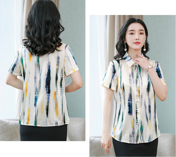 Summer printing shirts short sleeve real silk tops for women