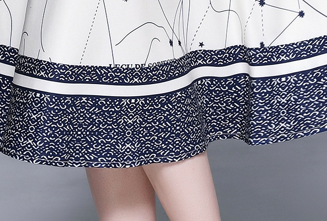 Pinched waist printing dress short sleeve belt for women