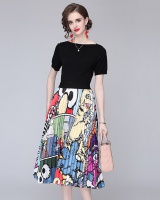 Ice silk printing European style knitted skirt a set