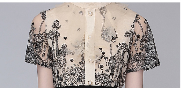 Tender summer pinched waist gauze embroidered dress
