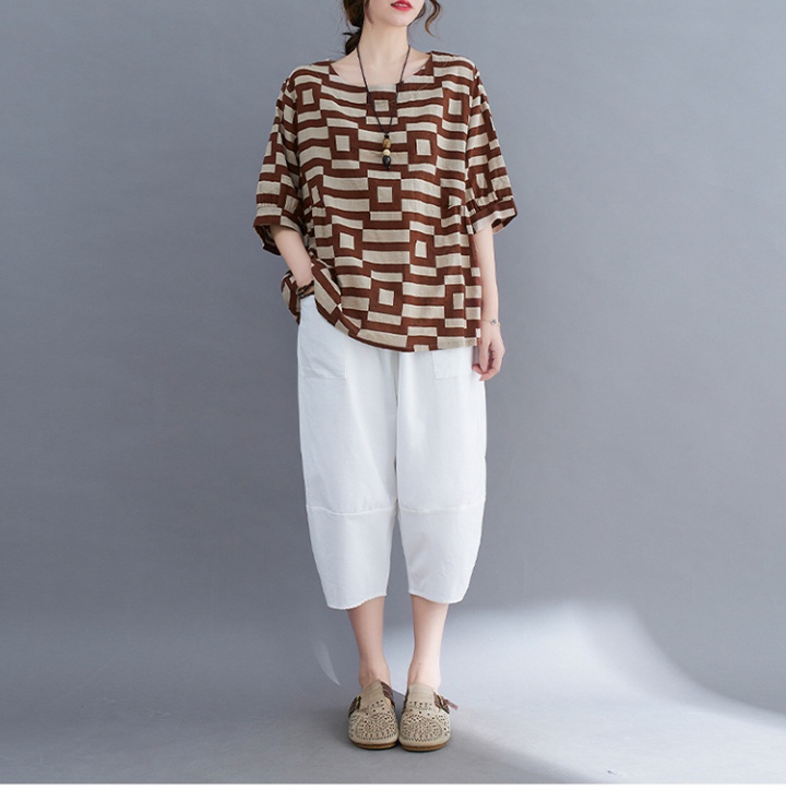 Cotton linen slim T-shirt summer large yard tops for women