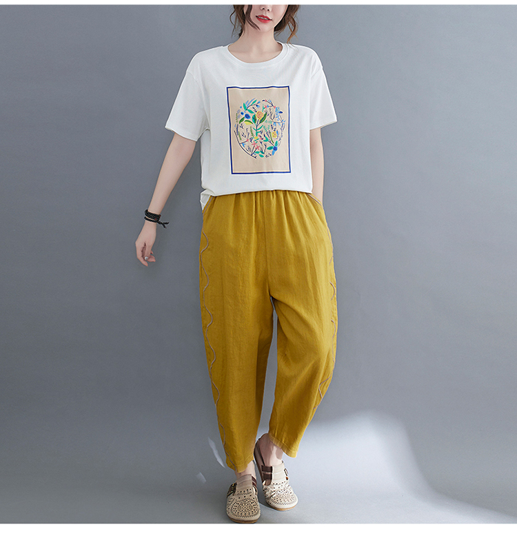 Art cotton T-shirt retro large yard tops for women