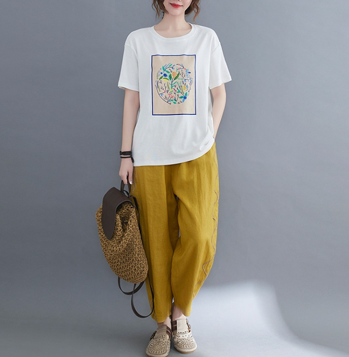Art cotton T-shirt retro large yard tops for women