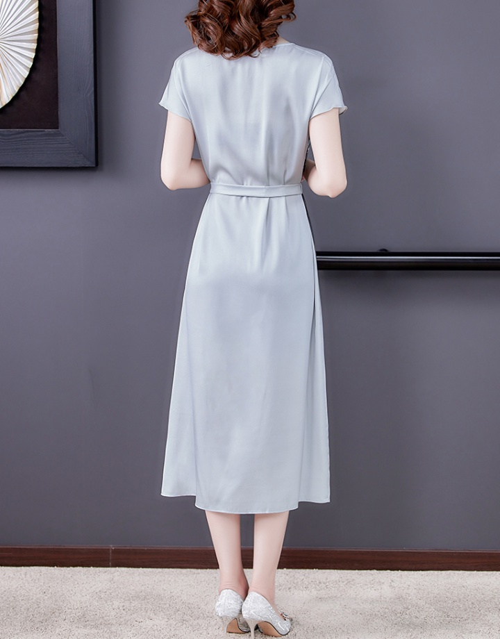 Temperament real silk printing split dress for women