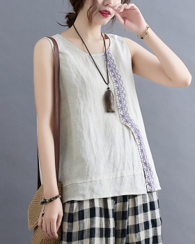 Embroidery flax art spring and summer loose sleeveless vest