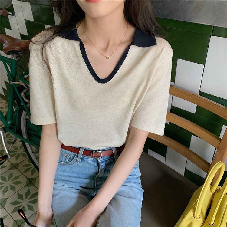 Slim short sleeve V-neck sweater