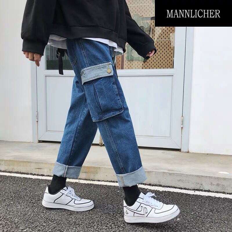 Student many pocket jeans spring and autumn work pants for men