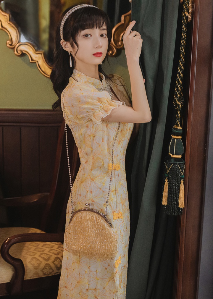 Split maiden slim cheongsam sexy short sleeve dress