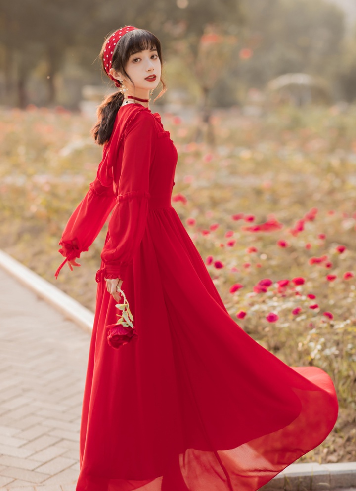 Hooded red vacation lady spring and summer dress