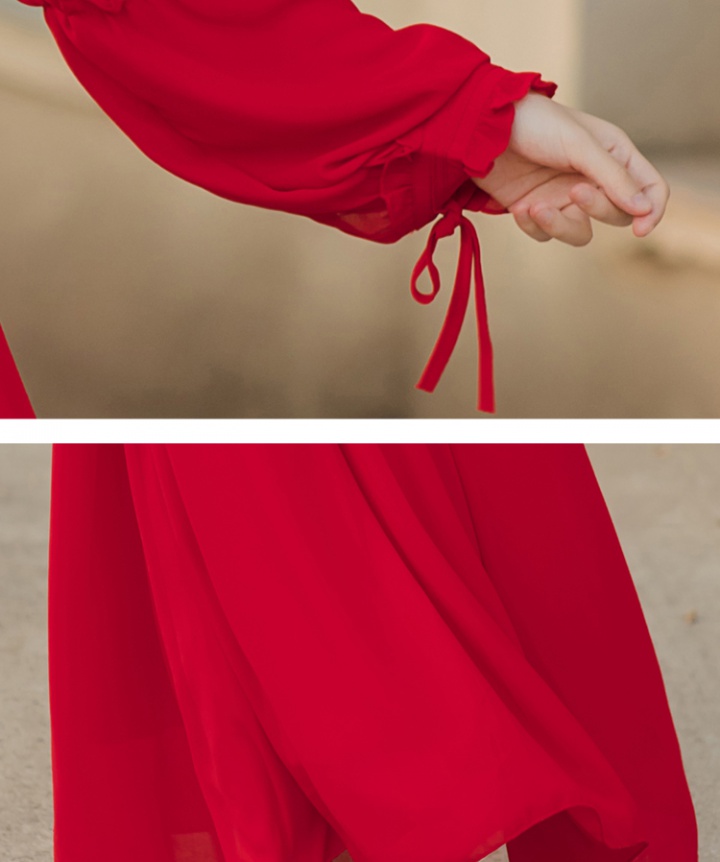 Hooded red vacation lady spring and summer dress