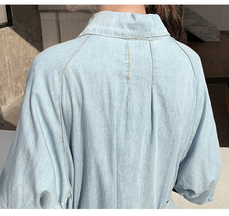 Retro denim single-breasted dress thin slim autumn shirt for women