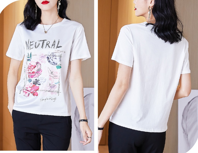 Satin summer T-shirt loose real silk tops for women