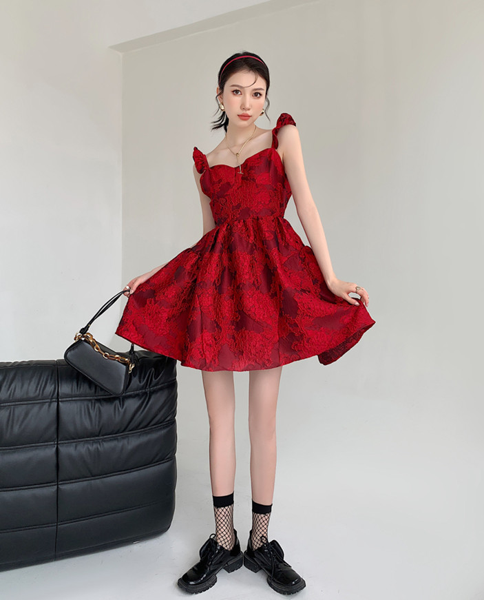 Fairy tale lady red France style tender retro sweet dress