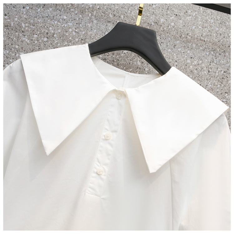 Lantern sleeve navy collar shirt long dress for women