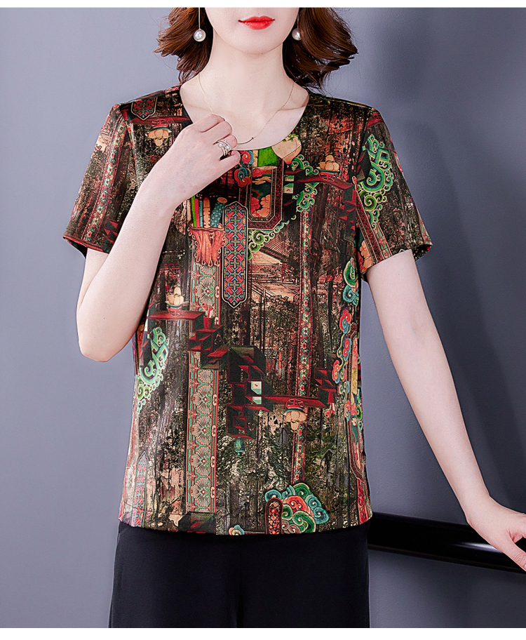 Large yard real silk tops Western style T-shirt for women