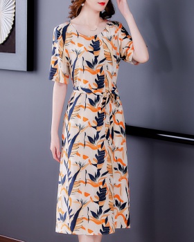 Real silk floral long dress summer silk dress for women
