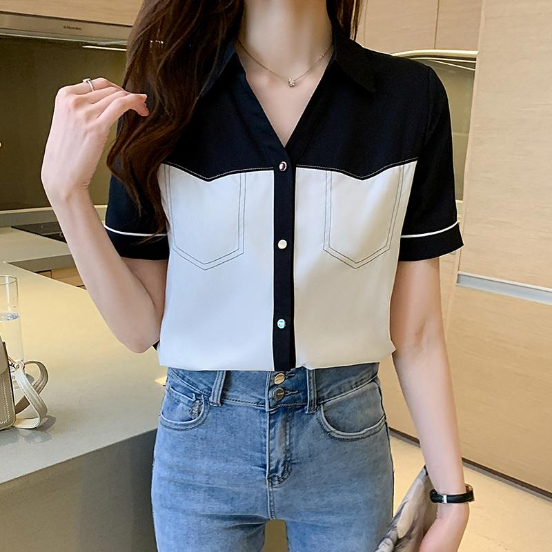 Retro splice shirt Korean style tops for women