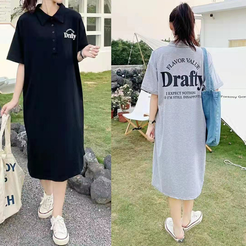 Short sleeve Korean style Casual T-shirt lounger long dress