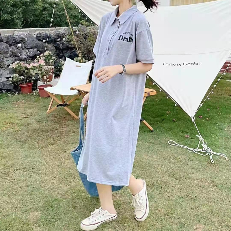 Short sleeve Korean style Casual T-shirt lounger long dress