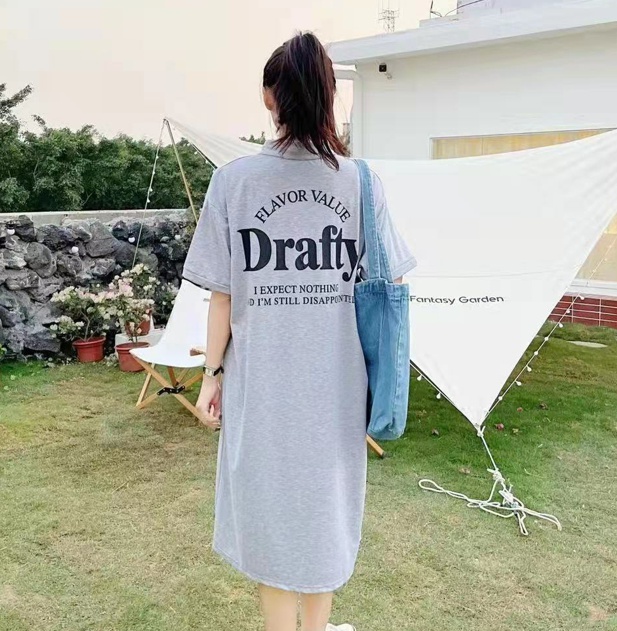 Short sleeve Korean style Casual T-shirt lounger long dress