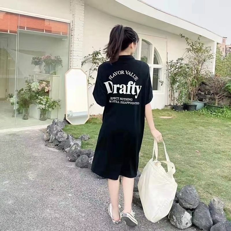 Short sleeve Korean style Casual T-shirt lounger long dress