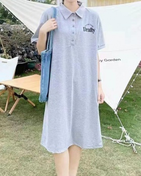 Short sleeve Korean style Casual T-shirt lounger long dress