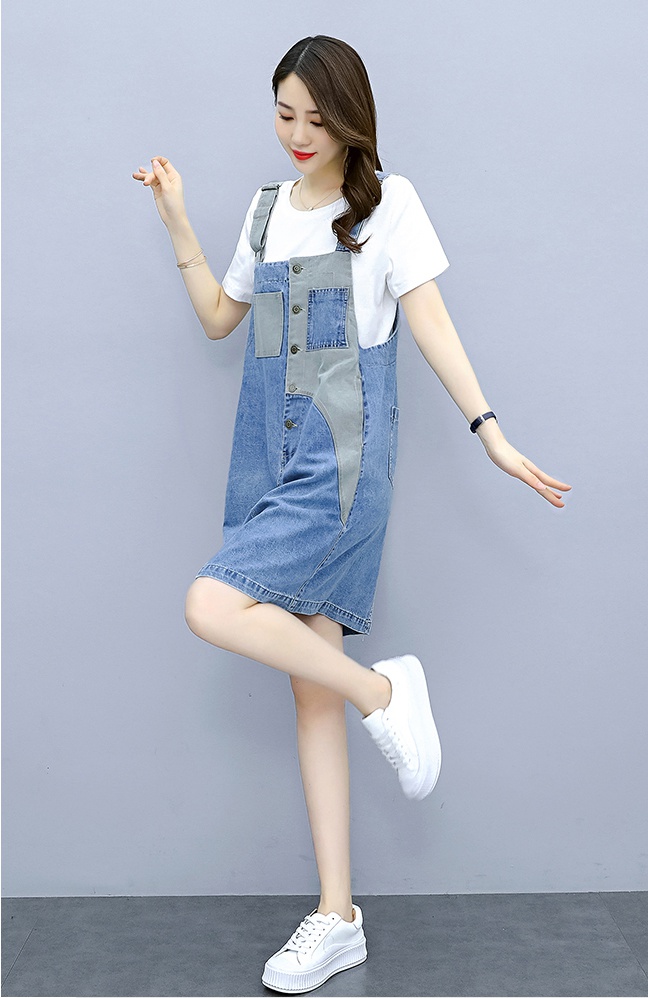 Loose retro strap dress denim dress 2pcs set for women