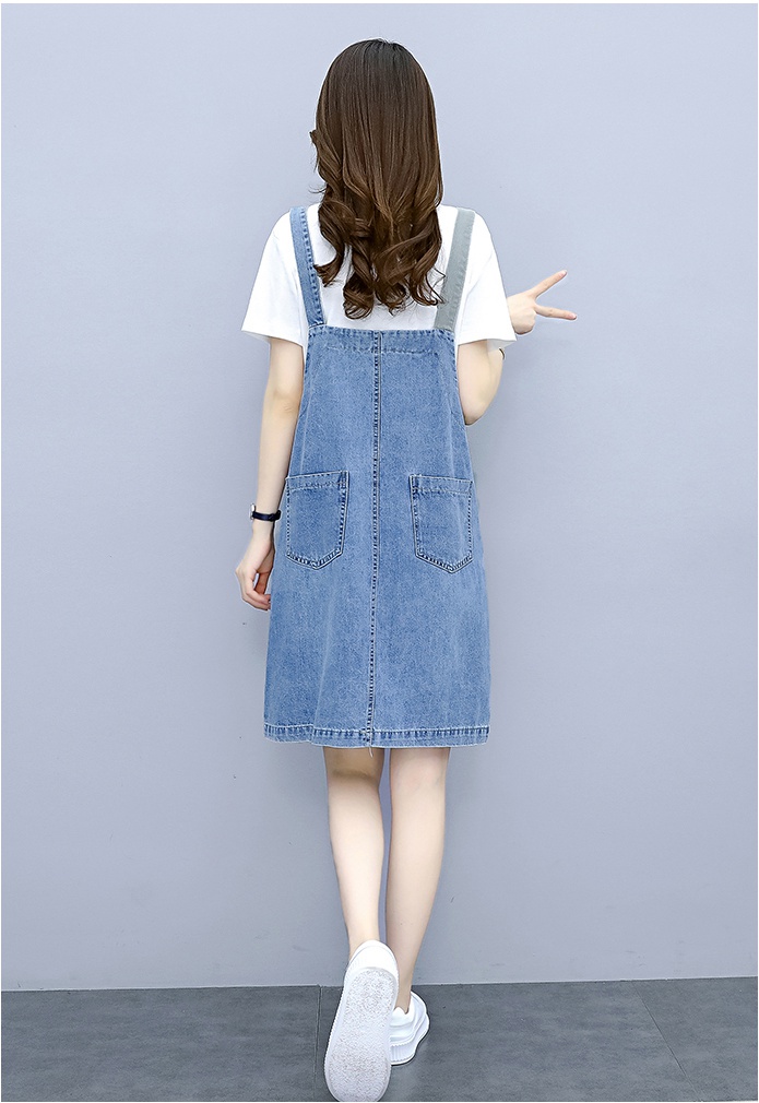 Loose retro strap dress denim dress 2pcs set for women