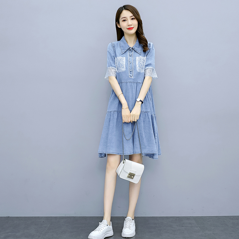 Lace denim skirt Korean style summer dress for women