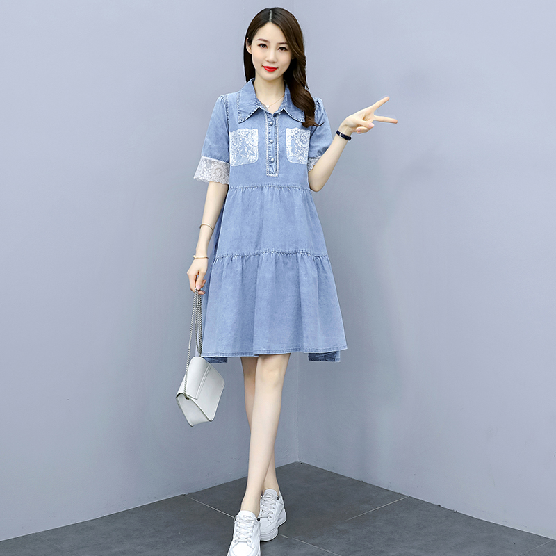 Lace denim skirt Korean style summer dress for women