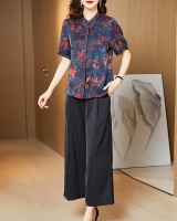 Imitation silk tops wide leg pants 2pcs set for women