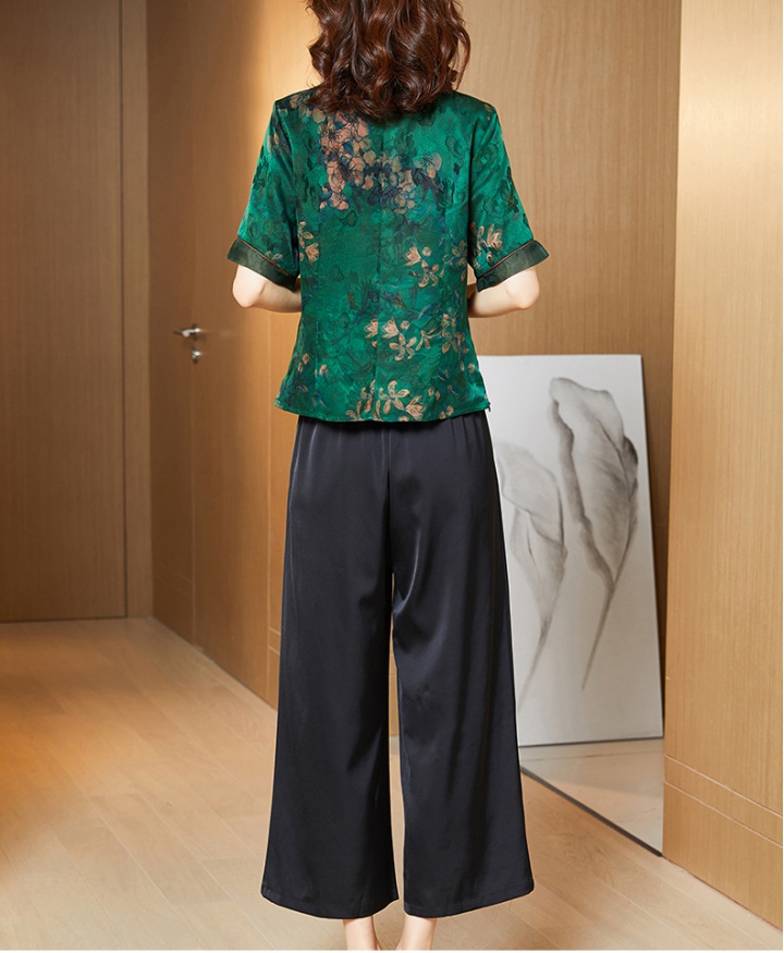 Middle-aged imitation silk casual pants 2pcs set