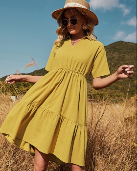 Yellow slim European style summer fresh sweet dress