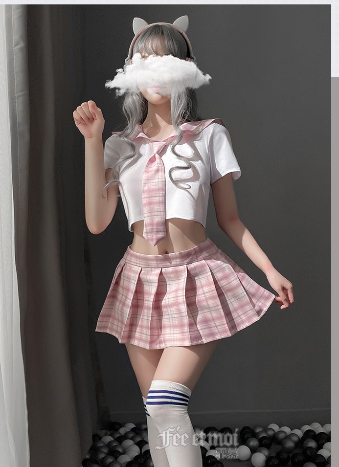 Sexy plaid pantyhose Japanese style uniform a set