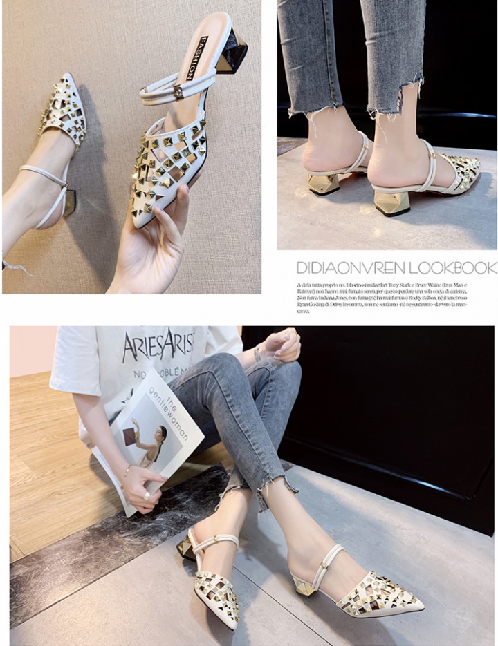Rivet thick high-heeled shoes fashion slippers for women