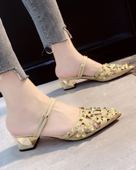 Rivet thick high-heeled shoes fashion slippers for women
