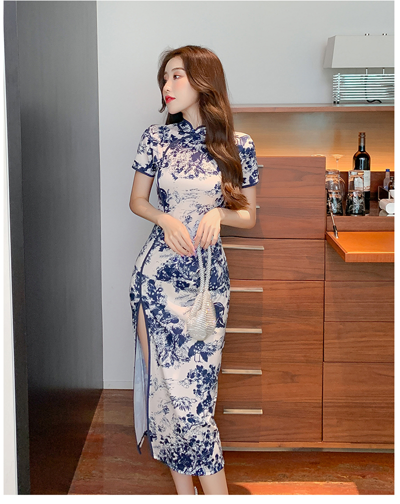 Retro colors sexy cheongsam maiden slim formal dress