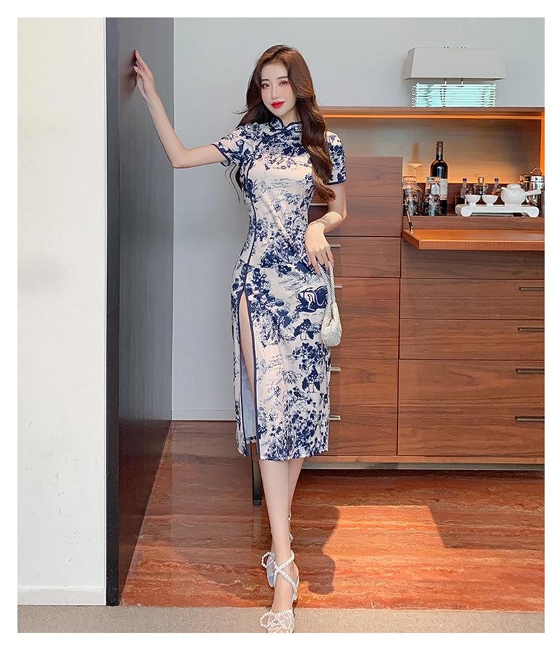 Retro colors sexy cheongsam maiden slim formal dress