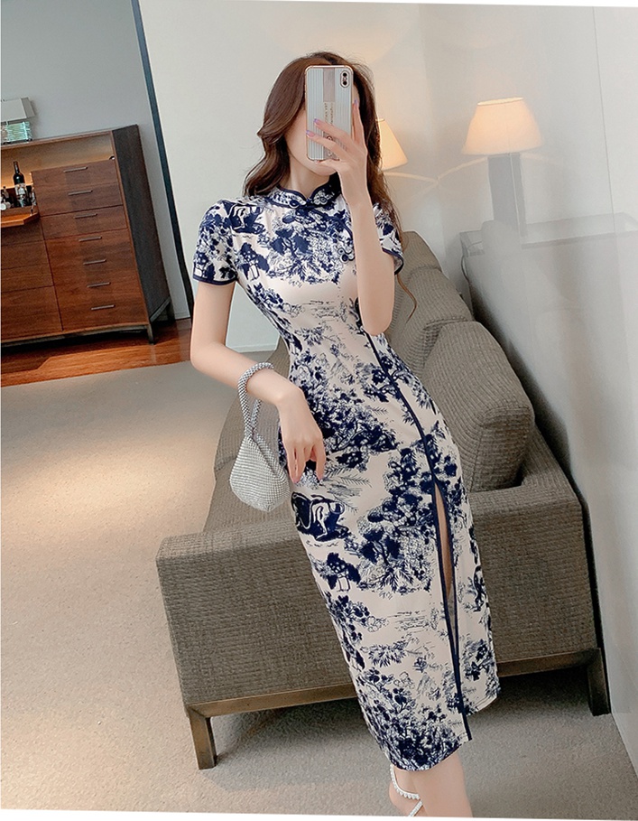 Retro colors sexy cheongsam maiden slim formal dress