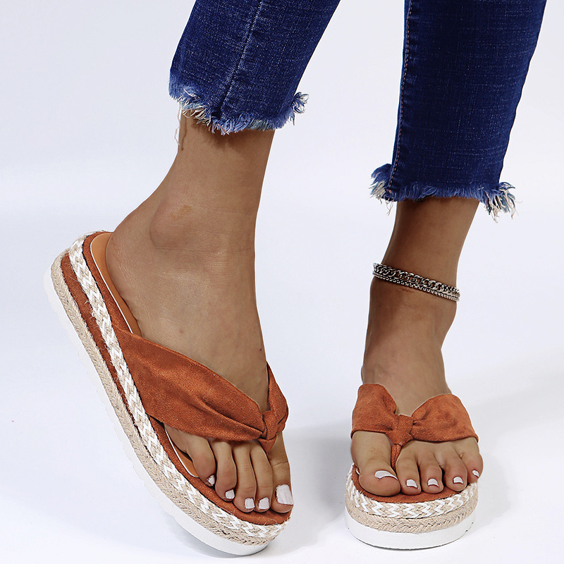 Hemp rope soles summer large yard flat slippers for women