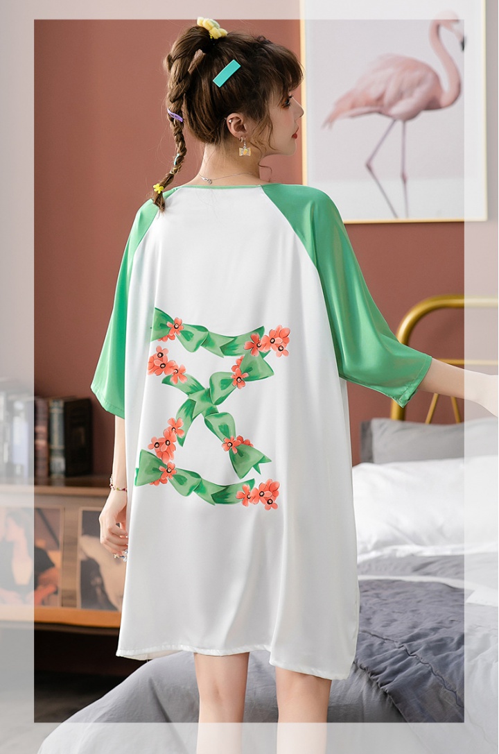 Raglan sleeve pajamas satin skirt for women