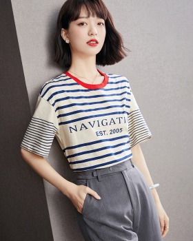 Stripe Western style bottoming shirt loose tops for women