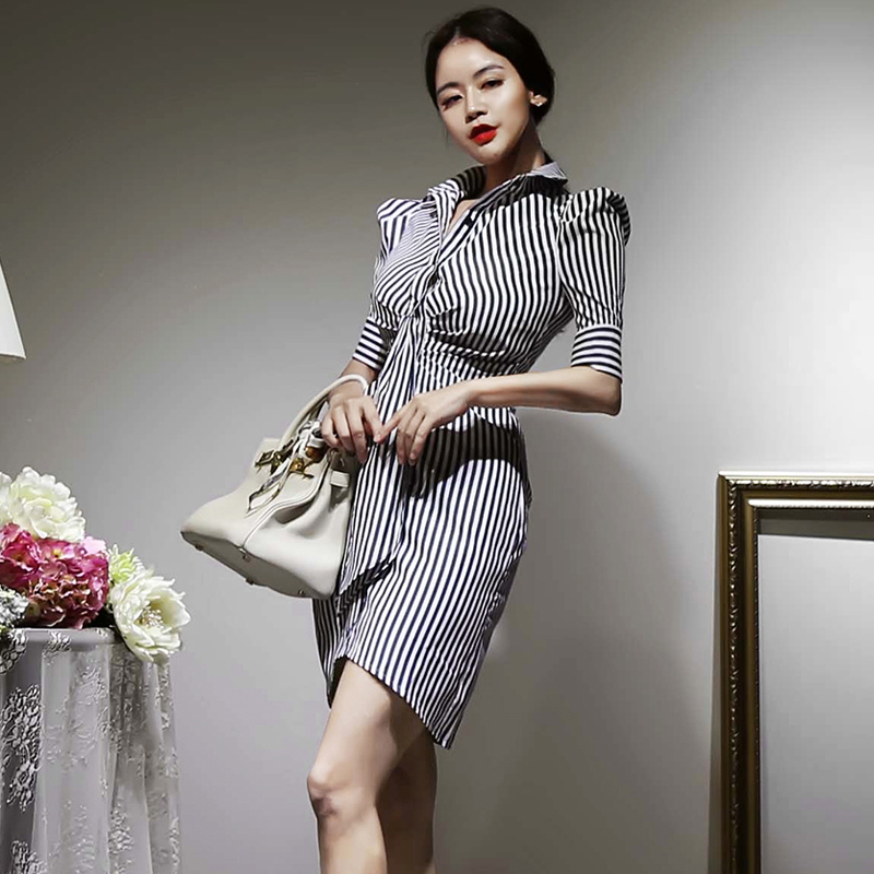 Summer slim stripe shirt fashion Korean style dress