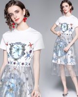 Gauze feather summer embroidery stitching dress