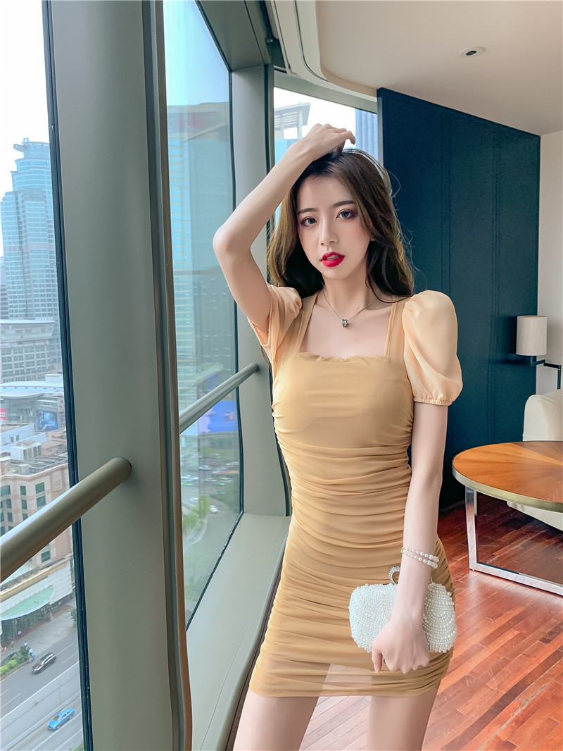 Slim sexy bottoming package hip summer gauze dress