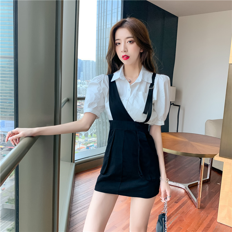 Minority fashion strap dress summer shirt a set