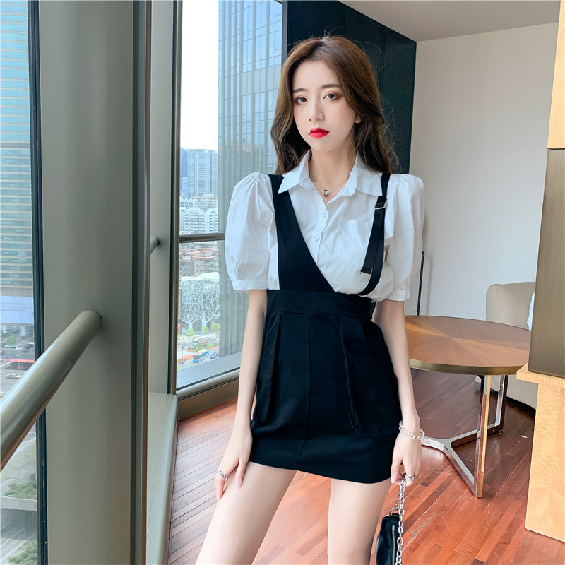 Minority fashion strap dress summer shirt a set